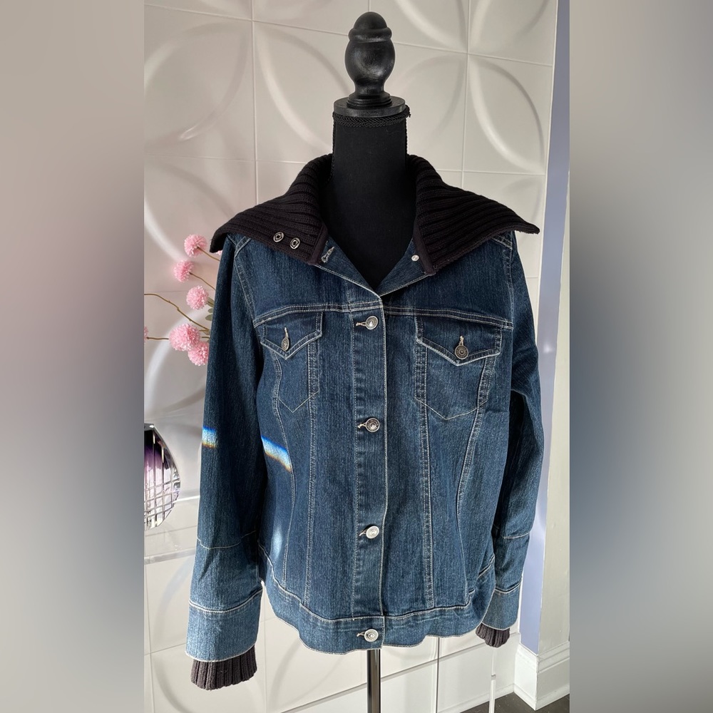 Gloria Vanderbilt Women's Blue Denim Sweater Collar Jacket Size Large